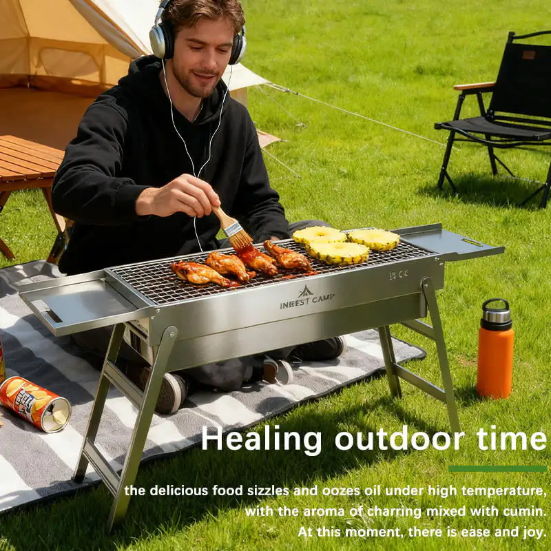 Outdoor Stainless Steel Folding Charcoal BBQ Grill